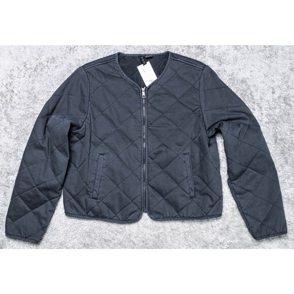 H&M Divided Dark Gray Twill Quilted Padded Jacket Womens Size M NWT - Picture 1 of 13